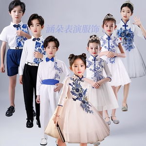 儿童中国风青花瓷合唱演出服