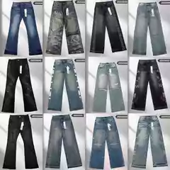 Vintage Washed Distressed Paint Splatter Flared Straight Leg Jeans for Men
