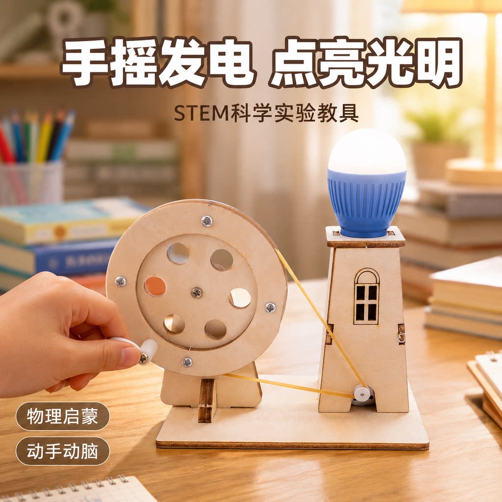 手摇发电机diy手工制作材料物理木质科技发明制作科学实验材料包