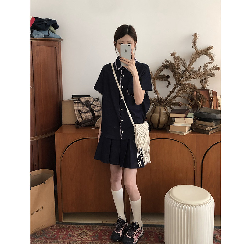【清】原75，特45-75。藏蓝刺绣牛仔套装