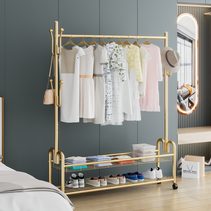 晾衣架落地卧室家用凉衣杆折叠挂衣架子室内单杆式简易收纳晒衣服