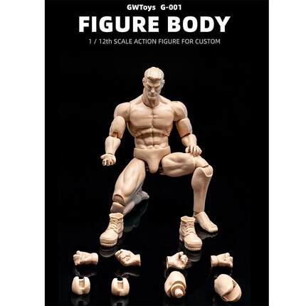 现货  GWToys 1/12  G001  6寸兵人素体可动人偶 绘画肌肉模型