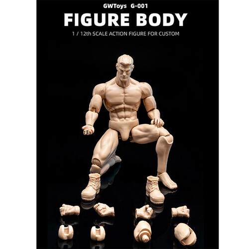 现货  GWToys 1/12  G001  6寸兵人素体可动人偶 绘画肌肉模型