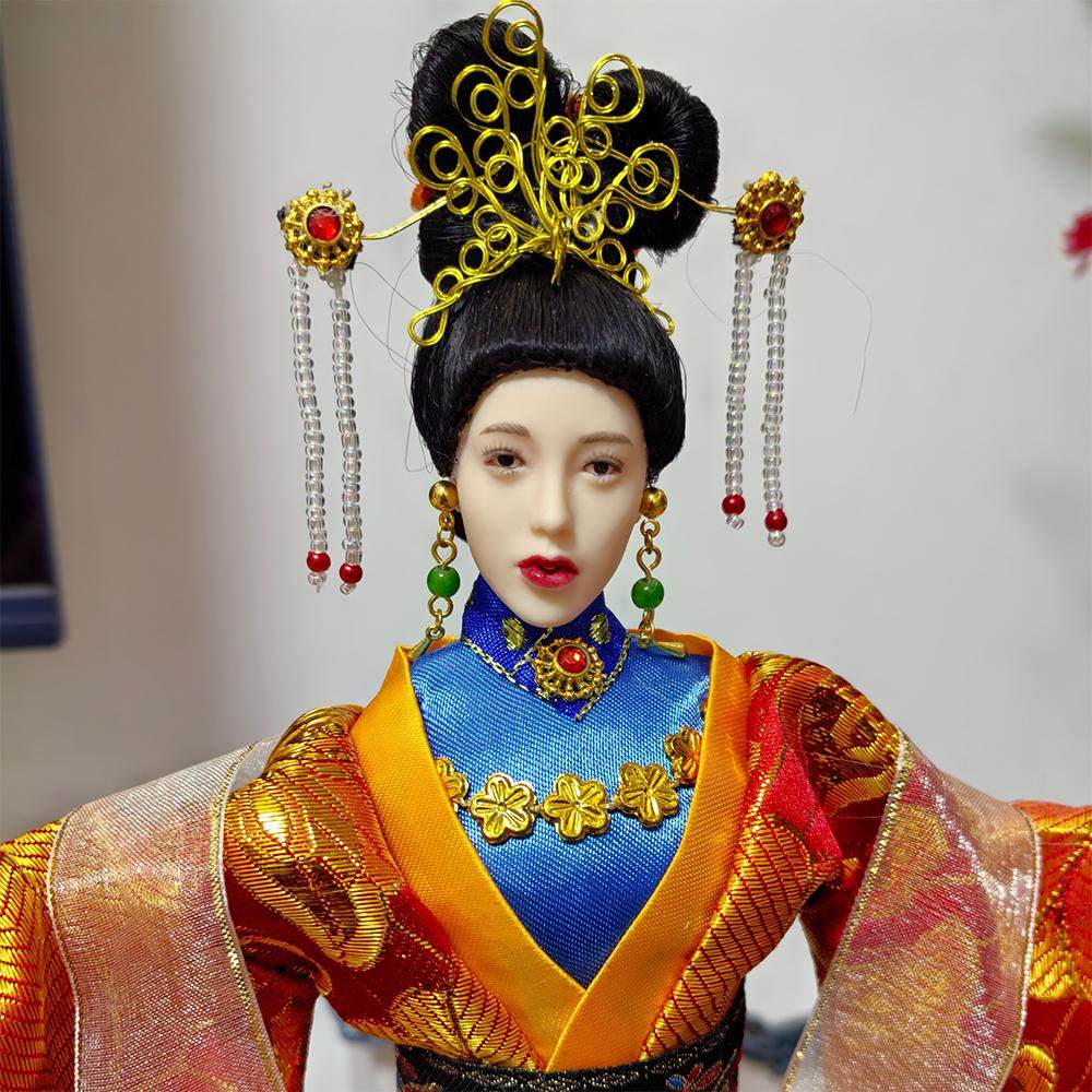 1比6原创古典美女头雕发冠宫廷红色汉唐贵妃凤冠复古风金色步摇发