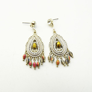 K43 水滴形耳环直播货源 欧美外贸饰品民族风米珠石头耳环