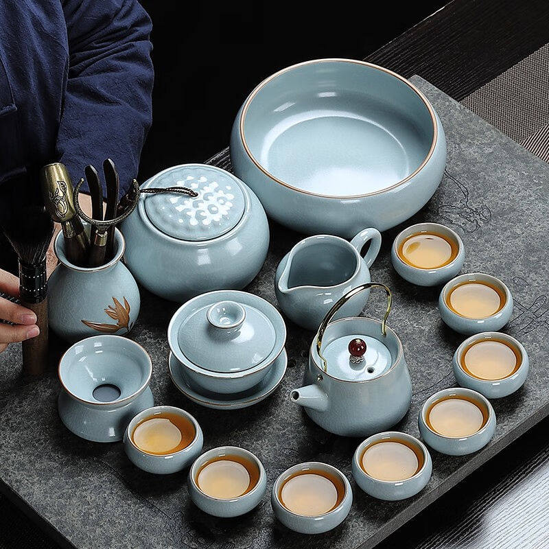 琦轩源汝窑功夫茶具套装陶瓷家用办公室汝瓷开片泡茶器带茶盘茶壶