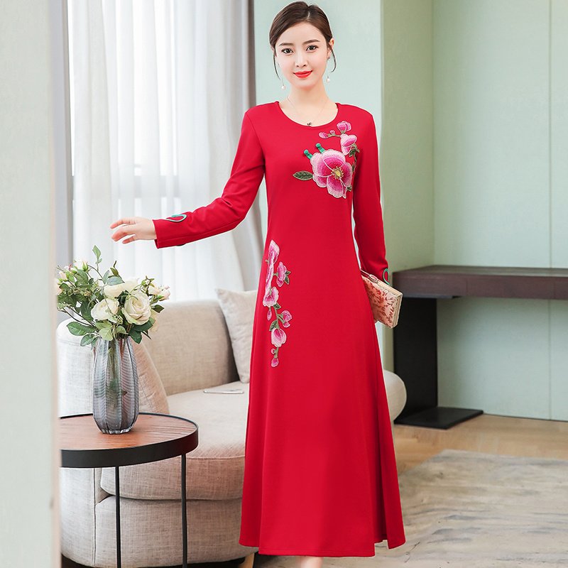 贵妇人品牌女装妈妈洋气早秋装2019年新款遮腿粗胯宽裙子长裙显瘦10月21日最新优惠
