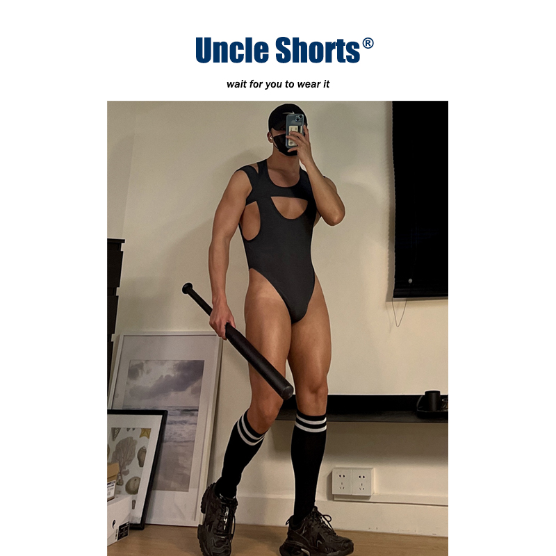 Uncle Shorts性感连体衣三角裤套装男士运动夜店V领工字背心上衣