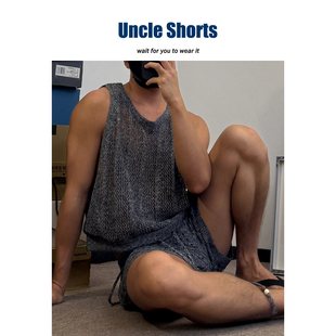 Uncle Shorts【海岛奇遇】夏日度假风镂空短裤套装男宽松坎肩背心