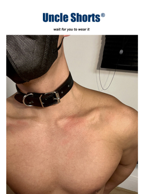 性感黑色男cos情侣皮革项圈项链