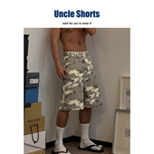 Shorts美式 复古迷彩牛仔短裤 男士 Uncle 日常宽松百搭阔腿五分裤 衩
