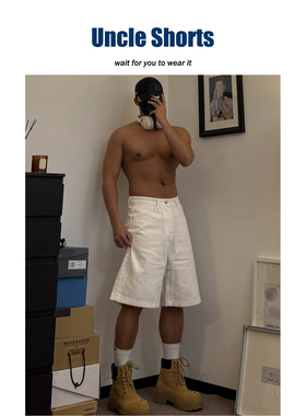 Uncle Shorts美式休闲短裤男士日常百搭工装牛仔裤宽松直筒五分裤