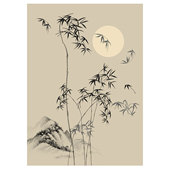 宋代美学中国风复古艺术水墨竹子圆月装 饰画打印画芯贴画海报