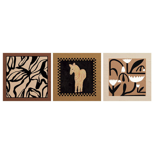 法式中古复古抽象几何动物植物客厅三联装饰画贴画画芯自粘海报