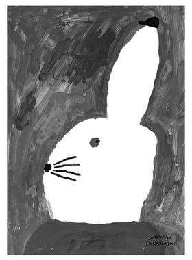 abbit with hat小草帽黑白兔子小众装饰画海报自粘贴画打印画芯