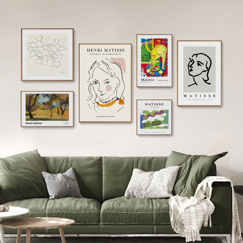 北欧现代马蒂斯线条美女人物艺术油画抽象组合小众贴画装饰画画芯