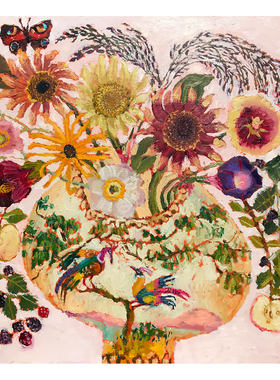 复古彩色餐厅小众艺术植物花卉油画布喷绘装饰画贴画画芯自粘海报