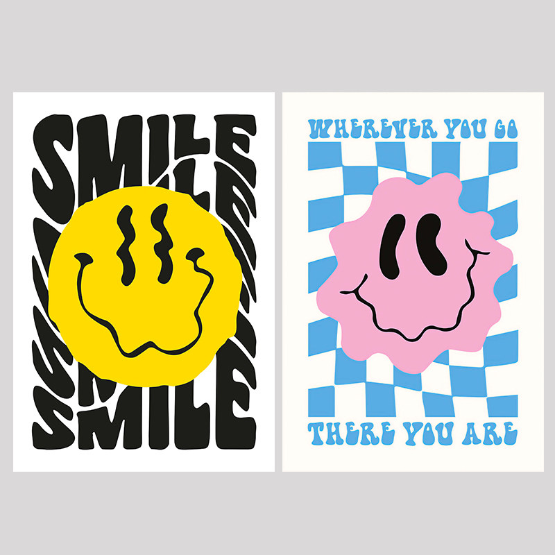 治愈好心情 韩国ins可爱笑脸快乐挂画装饰画背胶油画布打印贴画芯