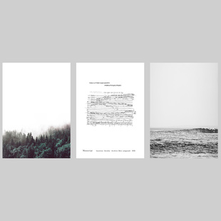 现代简约肖邦的手稿大海森林意境北欧挂画装饰画心油画布打印画芯