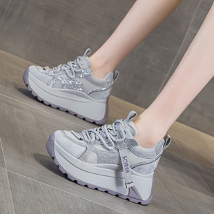 网红阿甘运动鞋 百搭厚底水钻炸街德训鞋 女秋新款 内增高老爹休闲鞋