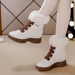 真皮兔毛内增高爆款雪地靴女冬新款厚底短靴加绒加厚保暖毛毛棉鞋