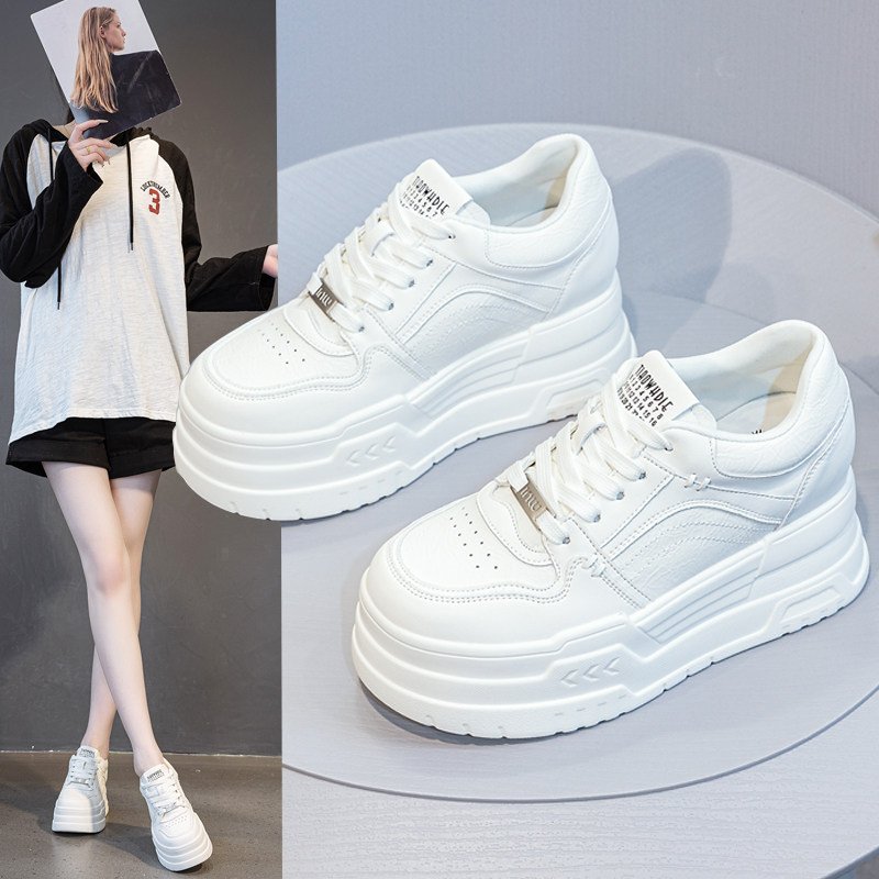 真皮内增高小白鞋女2026春季新款百搭8cm显瘦厚底运动休闲松糕鞋