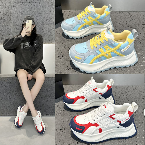 真皮厚底德训鞋女鞋增高百搭秋季