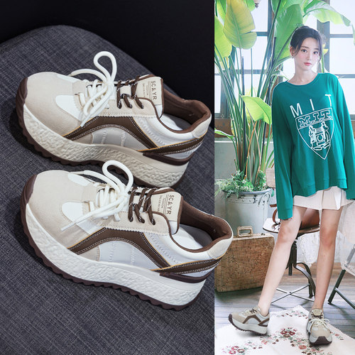 真皮内增高德训鞋女鞋2025秋新款