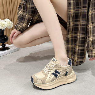 女2025秋季 防滑运动休闲鞋 新款 炸街老爹鞋 百搭爆款 真皮厚底阿甘鞋