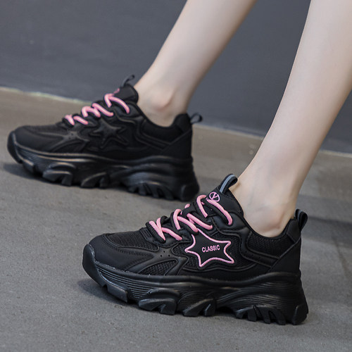 厚底老爹鞋软底轻便黑色休闲单鞋