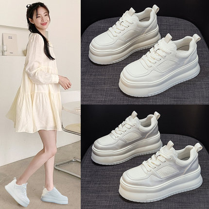 真皮厚底小白鞋女增高7cm春季新款轻便潮百搭板鞋松糕运动休闲鞋