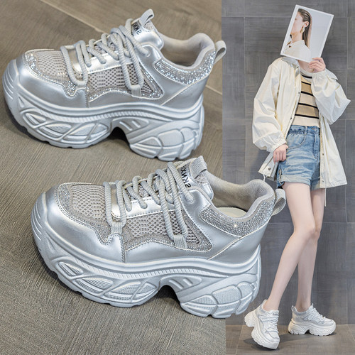 水钻内增高老爹鞋松糕厚底炸街