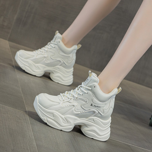 真皮加绒内增高老爹女高帮休闲鞋