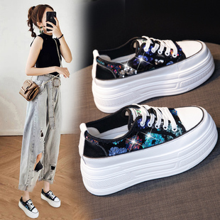 亮片串珠真皮内增高小白鞋女鞋2026春新款百搭超火网红厚底休闲鞋