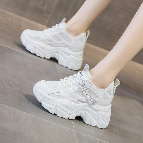 内增高小白鞋水钻8cm单鞋老爹鞋