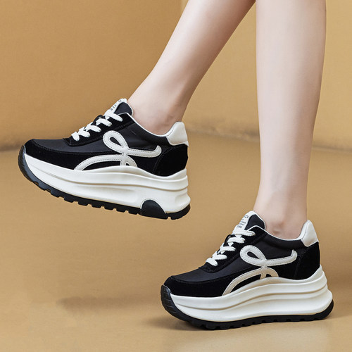 真皮厚底板鞋休闲女鞋松糕百搭