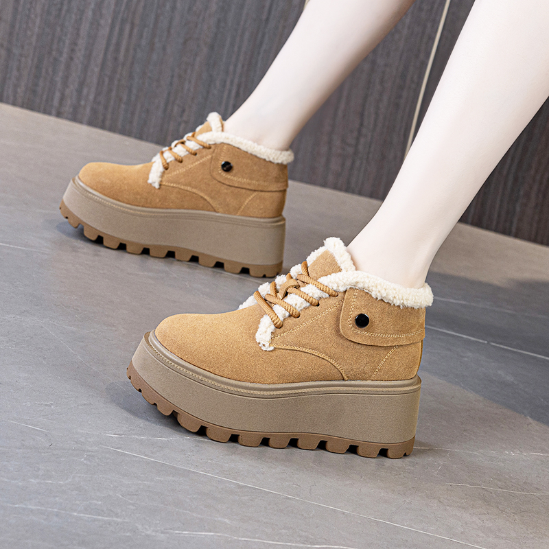 真皮内增高雪地靴女鞋冬新款加绒