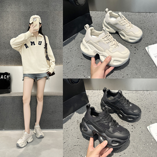 真皮厚底德训鞋百搭松糕阿甘老爹鞋2025秋季新款阿夫运动休闲女鞋