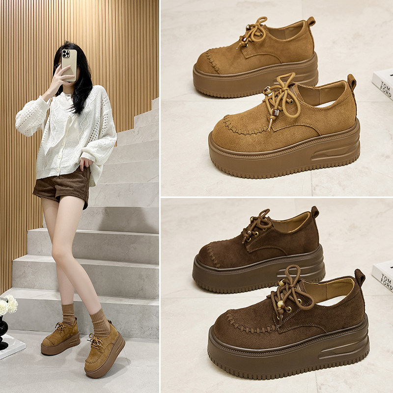 真皮厚底勃肯鞋女秋冬百搭松糕摇摇鞋小码豆豆鞋乐福鞋运动休闲鞋