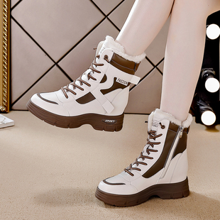 真皮内增高爆款雪地靴女冬新款休闲厚底短靴加绒加厚保暖毛毛棉鞋