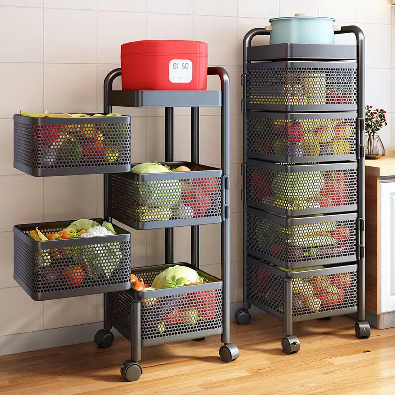 加大号厨房水果蔬菜置物架多层旋转菜篮子多功能夹缝收纳零食推车