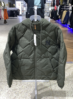 MLB男女连帽羽绒服25冬NY菱格运动棉羽保暖防风鸭绒外套3ADJB2756