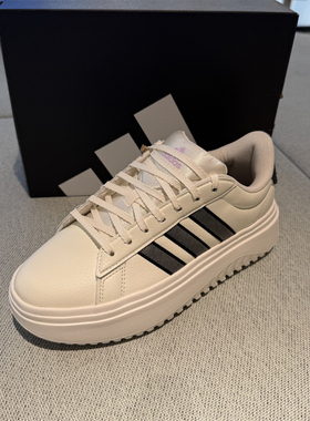 Adidas阿迪达斯女子厚底增高休闲鞋GRANDCOURT网球运动板鞋JS1832
