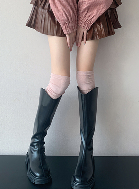 y2k粉色过膝靴袜长筒堆堆袜秋冬季灰色袜子女高筒袜外穿潮网红款