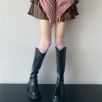 y2k粉色过膝靴袜长筒堆堆袜秋冬季灰色袜子女高筒袜外穿潮网红款