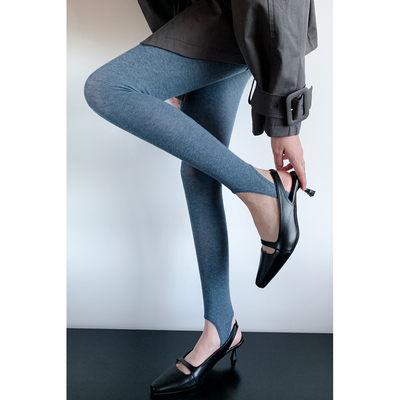蓝色健美裤踩脚袜女春秋款薄棉微透连裤袜平纹叠穿氛围感打底裤袜
