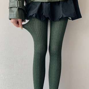 春秋复古墨绿色针织麻花纹日系jk深灰色打底裤袜粉色保暖连裤袜