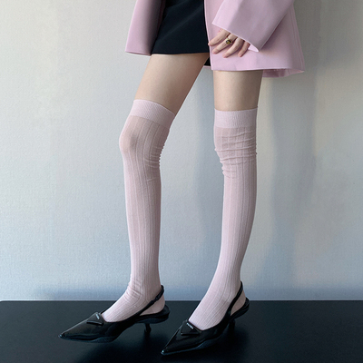 芭蕾风粉色堆堆过膝袜女春秋款jk白色长筒袜防滑多巴胺灰色大腿袜