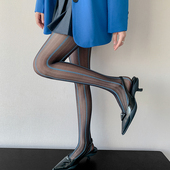 藏蓝提花麦穗竖条纹丝袜女性感黑丝春秋薄款 辣妹y2k千禧风连裤 袜