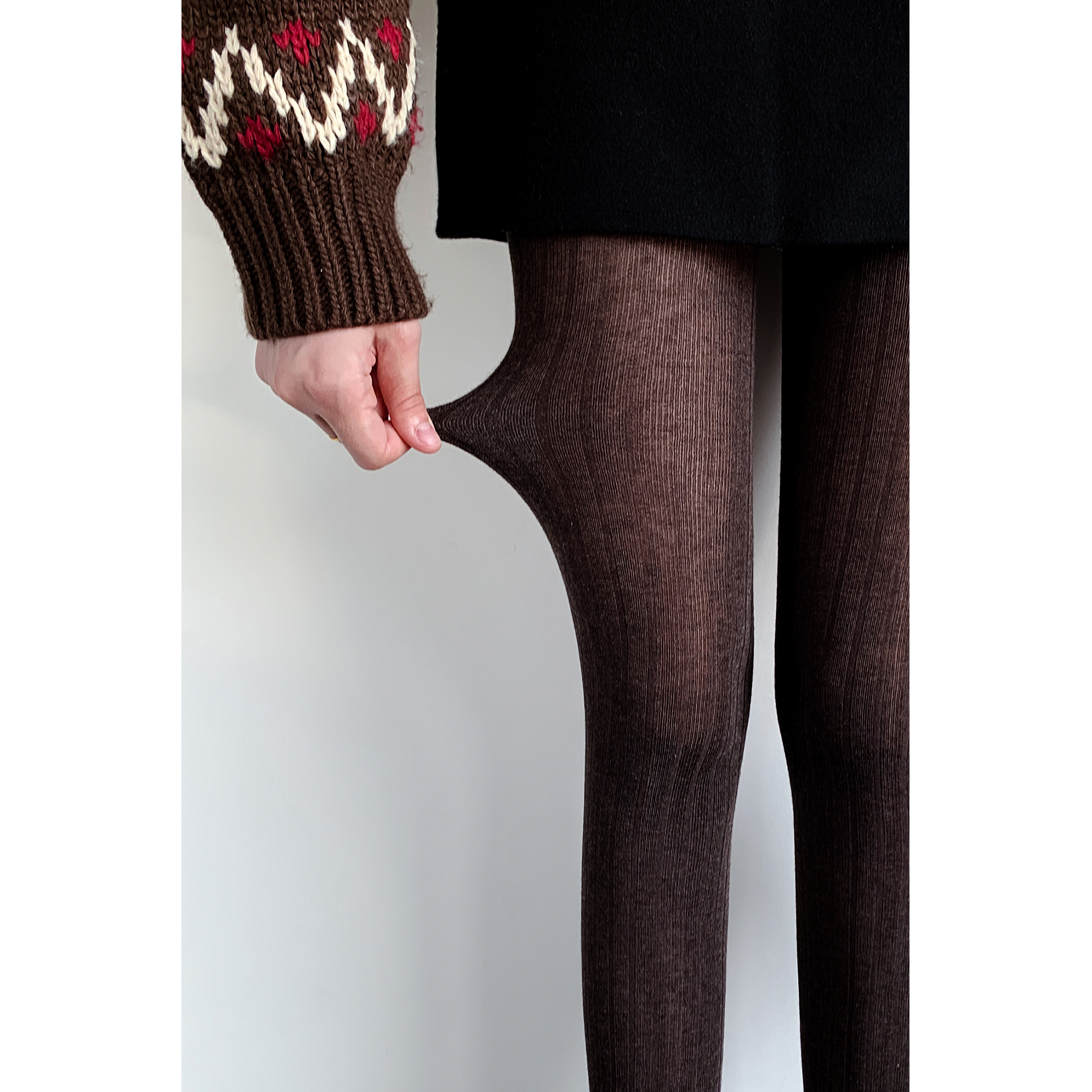 美拉德咖啡色连裤袜女秋冬季薄棉微透麻棕色竖条显瘦古早打底裤袜